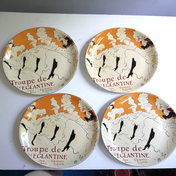 VTG Sango Cabaret Oval Plates Set 4 Troupe de LEglantine Can Can Dancer Plates